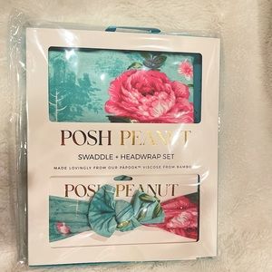 Posh Peanut Aqua Floral Infant Swaddle + Headband
